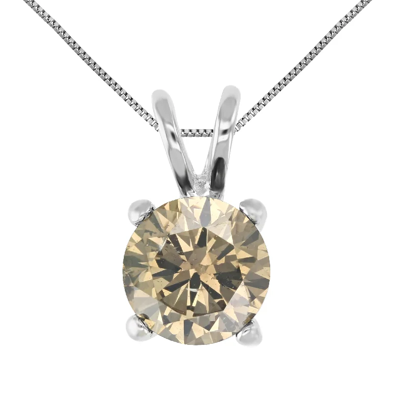 Seasonal Jewelry Deals – Elevate Your Style 1 cttw Champagne Diamond Solitaire Pendant 14K White Gold Round with Chain Seasonal Jewelry Deals – Elevate Your Style 1 cttw Champagne Diamond Solitaire Pendant 14K White Gold Round with Chain
