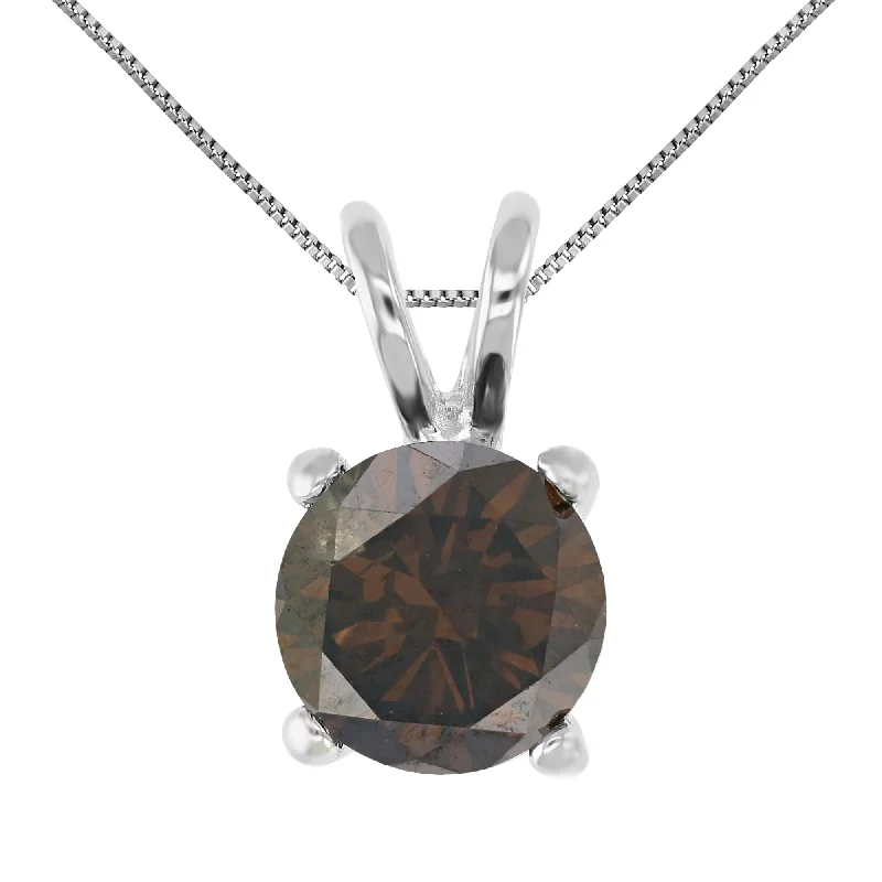 Premium Jewelry Now Available At Special Discounts 1 cttw Champagne Diamond Solitaire Pendant 14K White Gold Round with Chain Premium Jewelry Now Available At Special Discounts 1 cttw Champagne Diamond Solitaire Pendant 14K White Gold Round with Chain