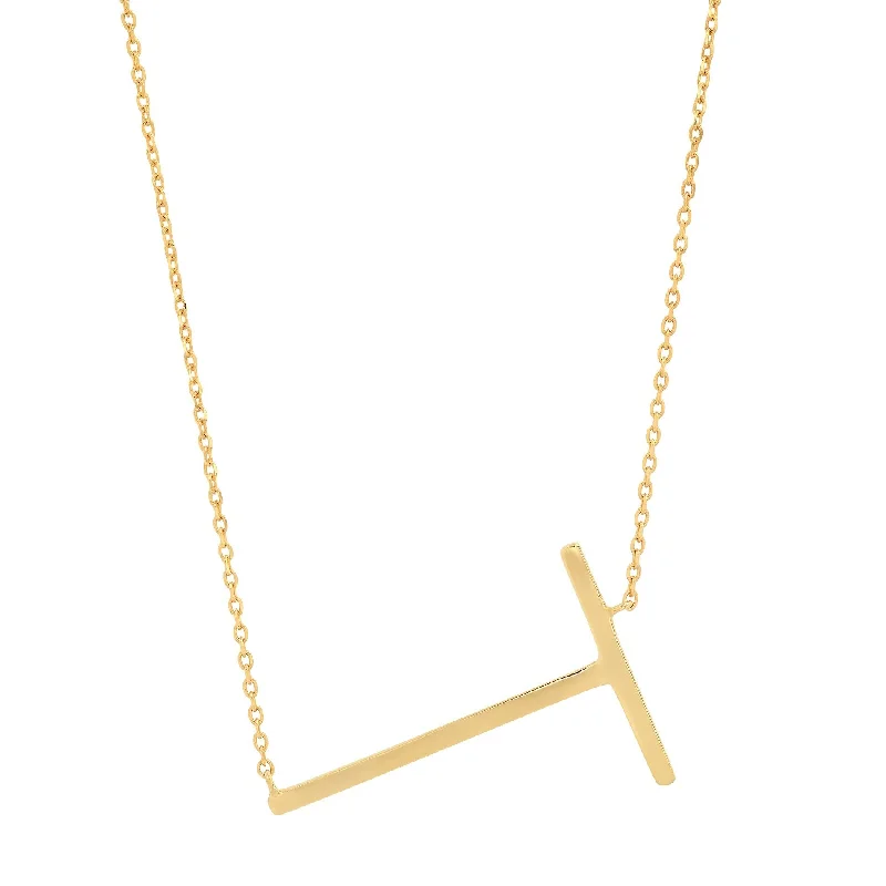 Limited-Time Jewelry Sale – Don't Miss Out On Dazzling Discounts 10k Solid Yellow Gold Large Sideways Block Letter Initial with Extendable Cable Chain, 16 to 18 inches