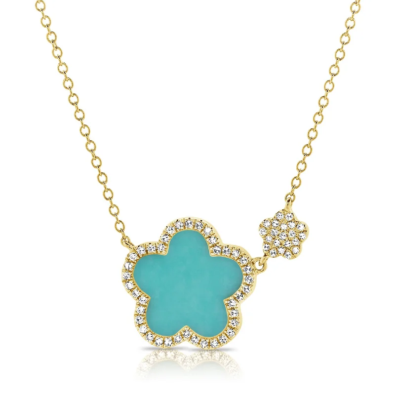 Customized Silver Jewelry For Unique Style 14K Gold Diamond & Tuquoise Flower Necklace adjustable 16-17" Customized Silver Jewelry For Unique Style 14K Gold Diamond & Tuquoise Flower Necklace adjustable 16-17"