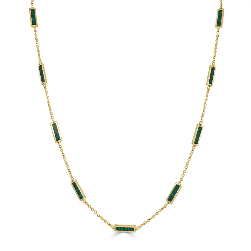 High-Quality Gemstone Jewelry For Special Occasions 14K Gold Station Bar Malachite Necklace adjustable 16-18" High-Quality Gemstone Jewelry For Special Occasions 14K Gold Station Bar Malachite Necklace adjustable 16-18"
