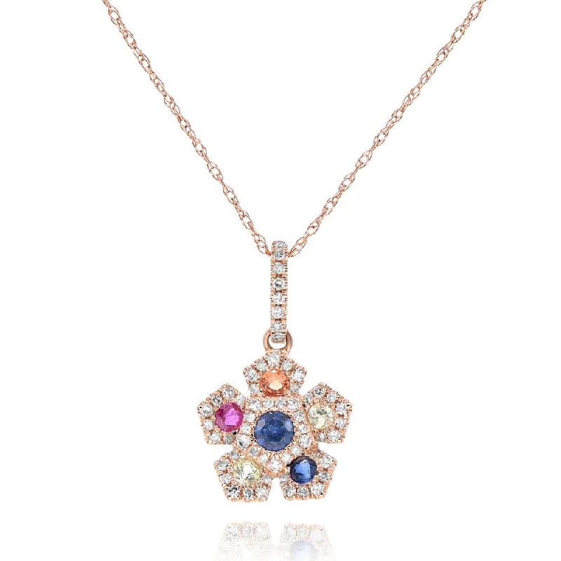 Shop Modern Jewelry Collections With Exclusive Discounts 14K Rose Gold Flower Multi Stone Necklace Shop Modern Jewelry Collections With Exclusive Discounts 14K Rose Gold Flower Multi Stone Necklace