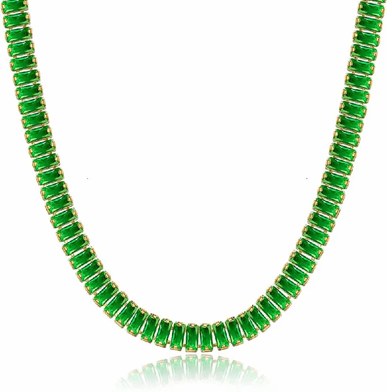 Flash Sale On Exquisite Jewelry – Don't Miss Out 18k Gold Green Cz Tennis Necklace