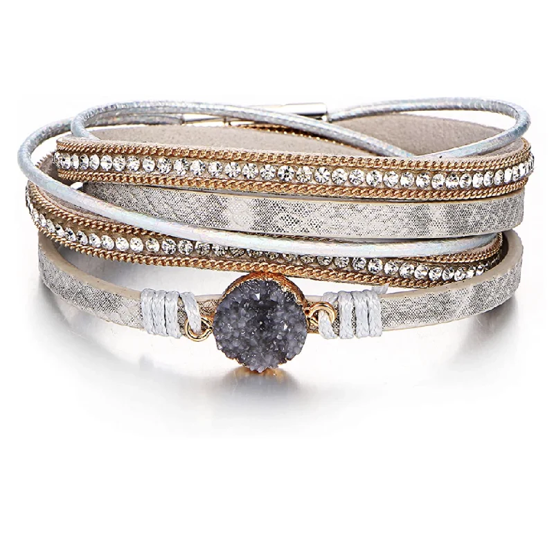 Luxury Handcrafted Jewelry For Elegant Looks 18k Gold Grey Multi Wrap Bracelet