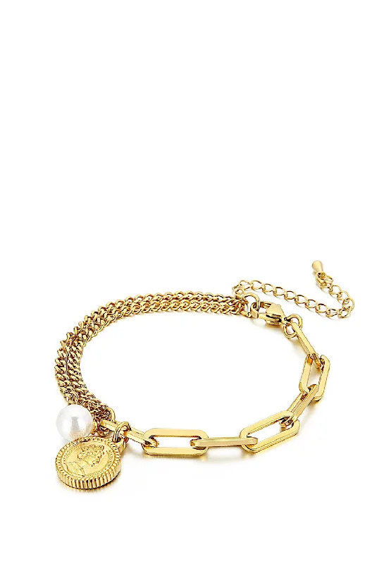 Get The Sparkle You Love At Prices You Adore 18K Gold & Pearl Coin Charm Bracelet