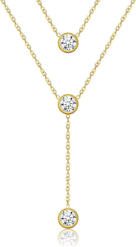 Luxury Jewelry Sale – Sparkle For Less 18k Gold Plated Cz Double Layer Necklace