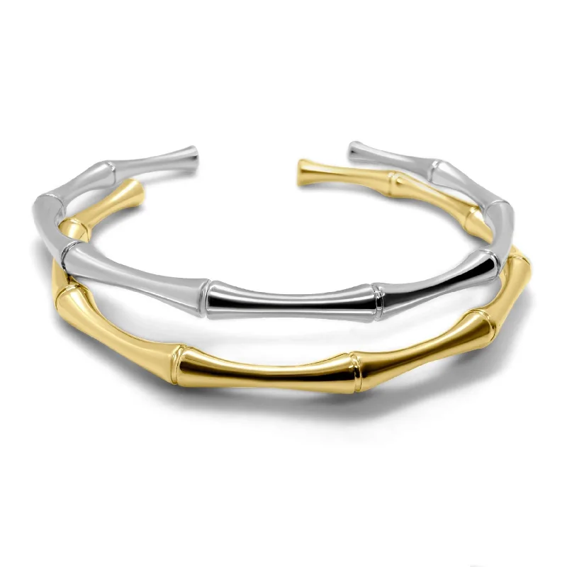 Chic And Stylish Jewelry At Discounted Prices 18k Gold & Silver Modern Open Cuff Bangle Set Chic And Stylish Jewelry At Discounted Prices 18k Gold & Silver Modern Open Cuff Bangle Set