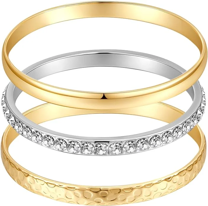 Customized Silver Jewelry For Unique Style 18k Gold Two Tone Embellished Bangle Set Customized Silver Jewelry For Unique Style 18k Gold Two Tone Embellished Bangle Set