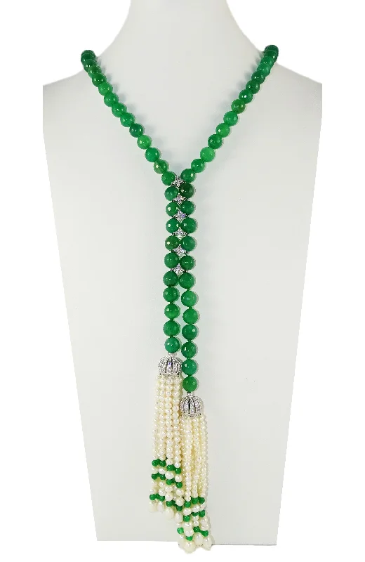 Save On Luxury Jewelry Pieces – Limited-Time Offers 48" Green Agate And Cultured Pearl Tassel Necklace Embelished With Cz Stations Save On Luxury Jewelry Pieces – Limited-Time Offers 48" Green Agate And Cultured Pearl Tassel Necklace Embelished With Cz Stations