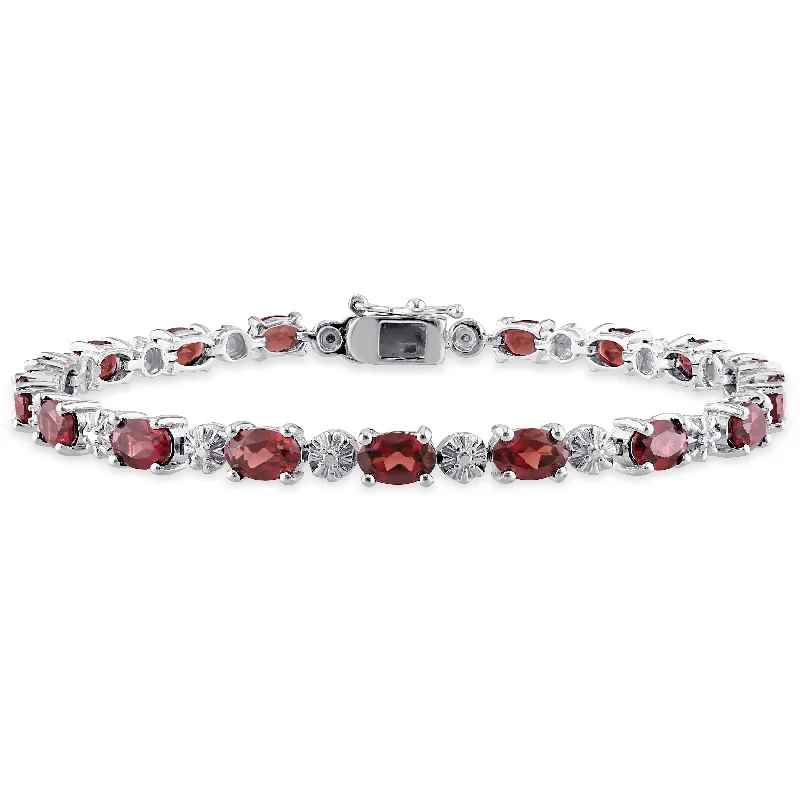 Dainty Floral Jewelry For Feminine Elegance 9 7/8 CT TGW Garnet and Diamond Bracelet in Sterling Silver Dainty Floral Jewelry For Feminine Elegance 9 7/8 CT TGW Garnet and Diamond Bracelet in Sterling Silver