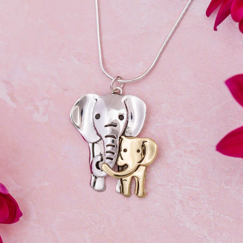Beautiful Jewelry, Breathtaking Discounts – Hurry In Elephant Parent & Baby Mixed Metal Necklace Beautiful Jewelry, Breathtaking Discounts – Hurry In Elephant Parent & Baby Mixed Metal Necklace