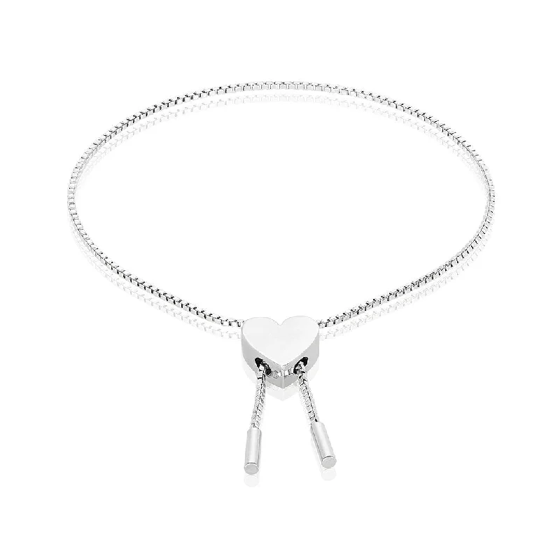 Waterproof Stainless Steel Jewelry For Lasting Beauty Adornia Heart Bolo Slider Bracelet silver Waterproof Stainless Steel Jewelry For Lasting Beauty Adornia Heart Bolo Slider Bracelet silver