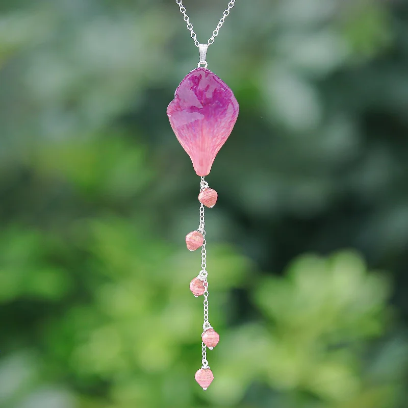Affordable Gold-Plated Jewelry For Modern Fashion Bloom Balloon in Fuchsia Sterling Silver and Orchid Petal Pendant Necklace Affordable Gold-Plated Jewelry For Modern Fashion Bloom Balloon in Fuchsia Sterling Silver and Orchid Petal Pendant Necklace