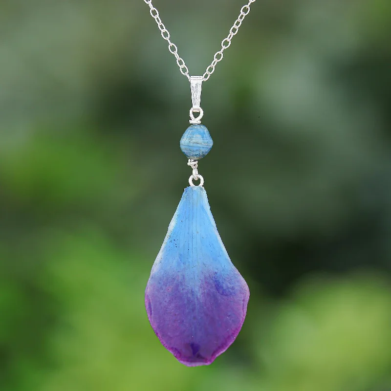Trendy And Classic Jewelry Now At Reduced Prices Bloom Basket in Blue Blue and Purple Orchid Petal Pendant Necklace Trendy And Classic Jewelry Now At Reduced Prices Bloom Basket in Blue Blue and Purple Orchid Petal Pendant Necklace