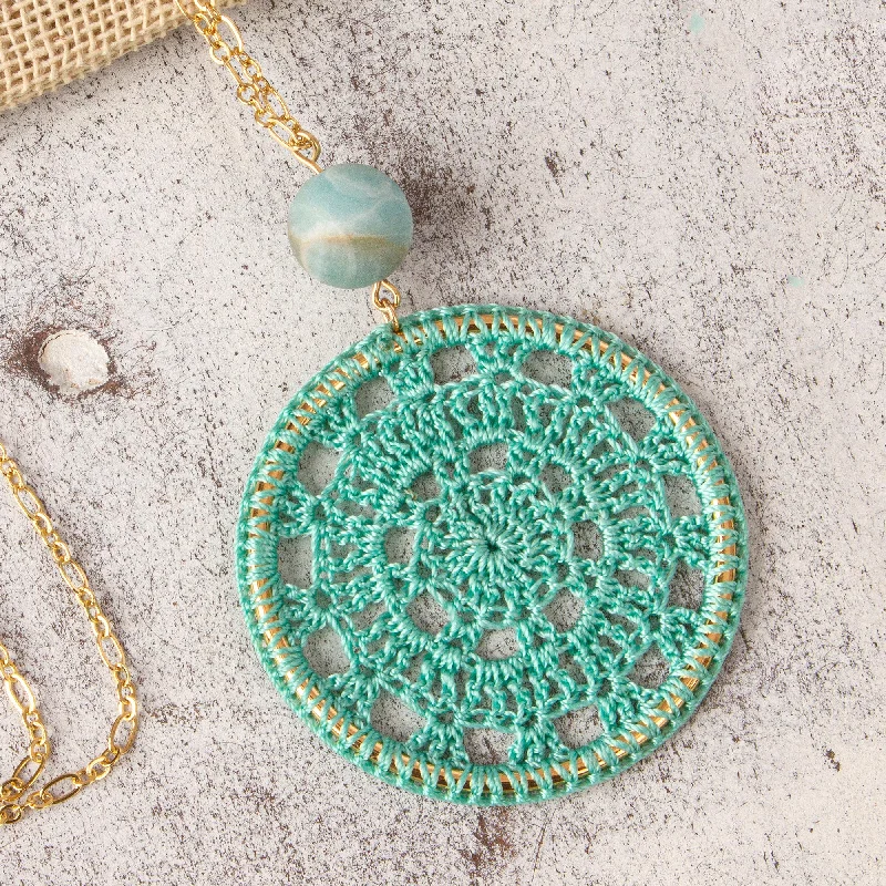 Dainty Floral Jewelry For Feminine Elegance Cyrene Aqua Crocheted Pendant Necklace with Amazonite Dainty Floral Jewelry For Feminine Elegance Cyrene Aqua Crocheted Pendant Necklace with Amazonite