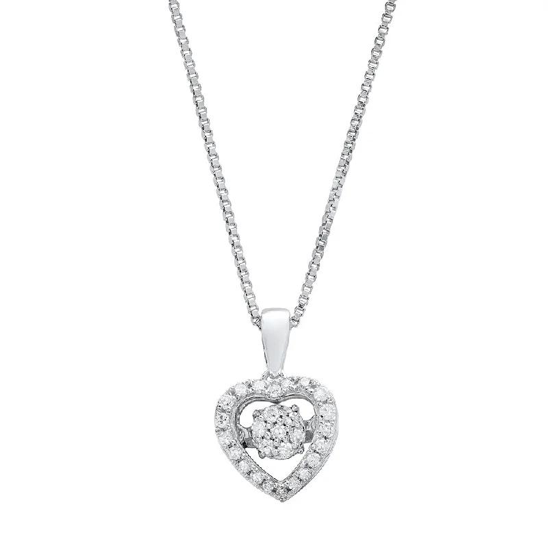 High-End Jewelry, Now More Affordable Than Ever Dancing Diamond 'Devoted to You' Real Diamond Petite Heart Pendant Necklace for Women in Solid 925 Sterling Silver (1/7 ct.tw.), 18" Chain High-End Jewelry, Now More Affordable Than Ever Dancing Diamond 'Devoted to You' Real Diamond Petite Heart Pendant Necklace for Women in Solid 925 Sterling Silver (1/7 ct.tw.), 18" Chain
