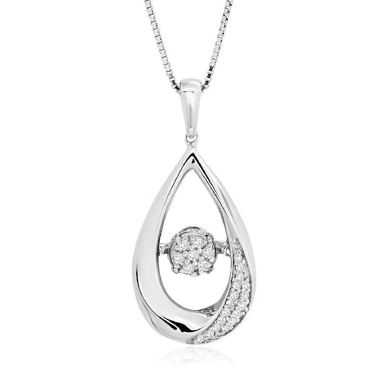 Elegant Jewelry Pieces At Unbelievable Prices Dancing Diamond 'Drops of Love' Pendant Necklace in 925 Sterling Silver (1/10 ct.tw.), 18" Elegant Jewelry Pieces At Unbelievable Prices Dancing Diamond 'Drops of Love' Pendant Necklace in 925 Sterling Silver (1/10 ct.tw.), 18"