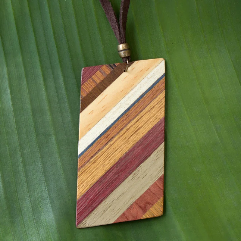 High-Quality Jewelry At A Fraction Of The Cost Distinguished Traveler Rectangular Wood Pendant Necklace by Brazilian Artisans High-Quality Jewelry At A Fraction Of The Cost Distinguished Traveler Rectangular Wood Pendant Necklace by Brazilian Artisans