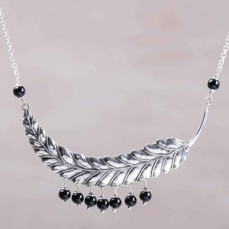 Last Chance To Shop High-End Jewelry At Markdown Prices Dusky Dew Sterling Silver and Onyx Leaf Pendant Necklace from Bali Last Chance To Shop High-End Jewelry At Markdown Prices Dusky Dew Sterling Silver and Onyx Leaf Pendant Necklace from Bali