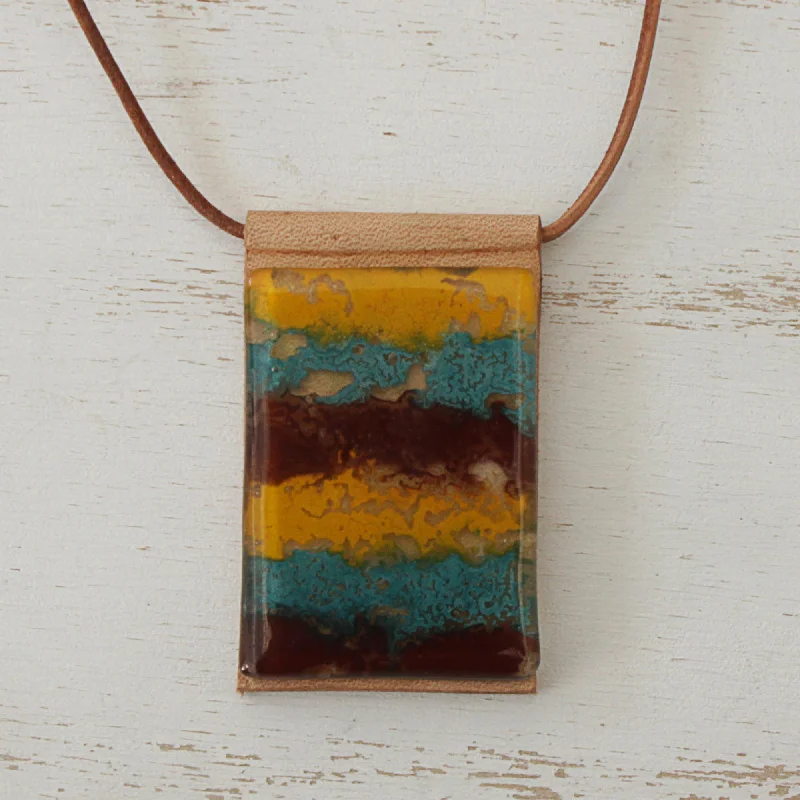 Shop Dazzling Jewelry At The Best Prices Earth Waters Layered Glass and Leather Pendant Necklace from Brazil Shop Dazzling Jewelry At The Best Prices Earth Waters Layered Glass and Leather Pendant Necklace from Brazil