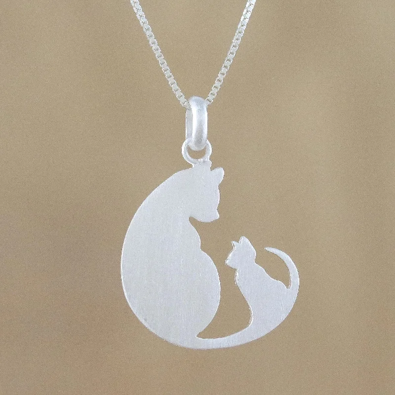 Breathtaking Jewelry, Breathtaking Prices Feline Love Sterling Silver Pendant Necklace of Two Cats from Thailand Breathtaking Jewelry, Breathtaking Prices Feline Love Sterling Silver Pendant Necklace of Two Cats from Thailand