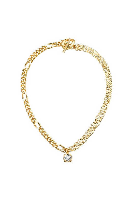 Luxury Jewelry At Unbeatable Discounts Golden Double Layered Solitaire Zirconia Pendant Necklace Luxury Jewelry At Unbeatable Discounts Golden Double Layered Solitaire Zirconia Pendant Necklace
