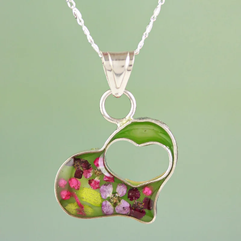 Seasonal Jewelry Sale – Upgrade Your Style Today Green Flowered Heart Double Heart Sterling Silver and Resin Pendant Necklace Seasonal Jewelry Sale – Upgrade Your Style Today Green Flowered Heart Double Heart Sterling Silver and Resin Pendant Necklace