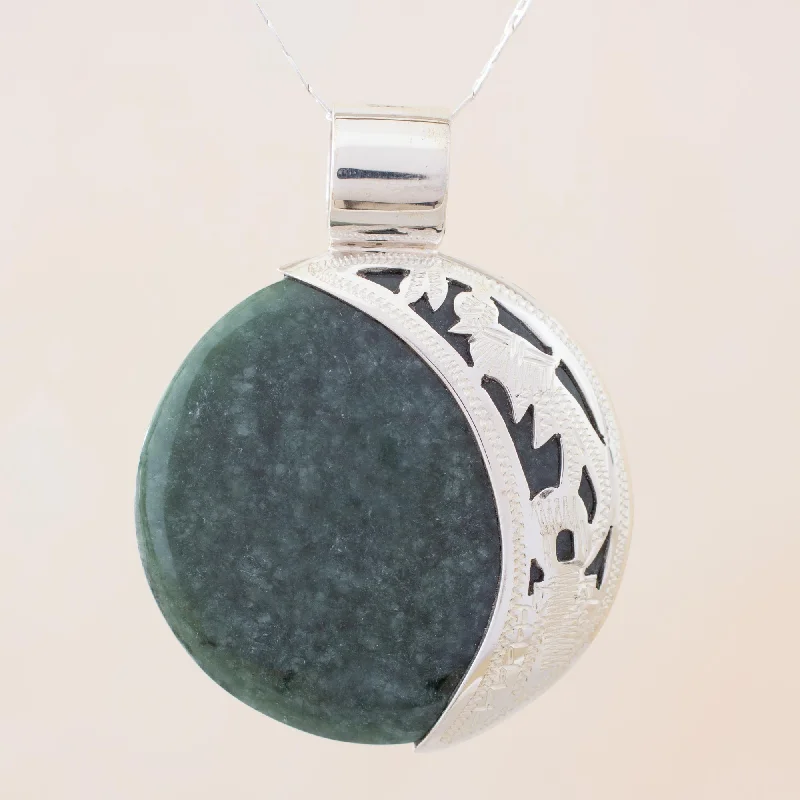 Premium Jewelry At Promotional Prices – Shine Today Green Quetzal Eclipse Eclipse Green Jade and Sterling Silver Pendant Necklace