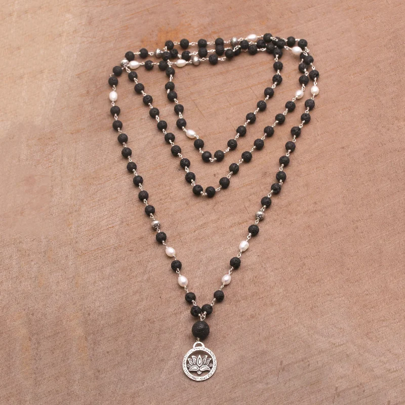 Buy More, Save More On Stunning Jewelry Pieces Lotus Power Cultured Pearl and Lava Stone Pendant Necklace from Bali Buy More, Save More On Stunning Jewelry Pieces Lotus Power Cultured Pearl and Lava Stone Pendant Necklace from Bali