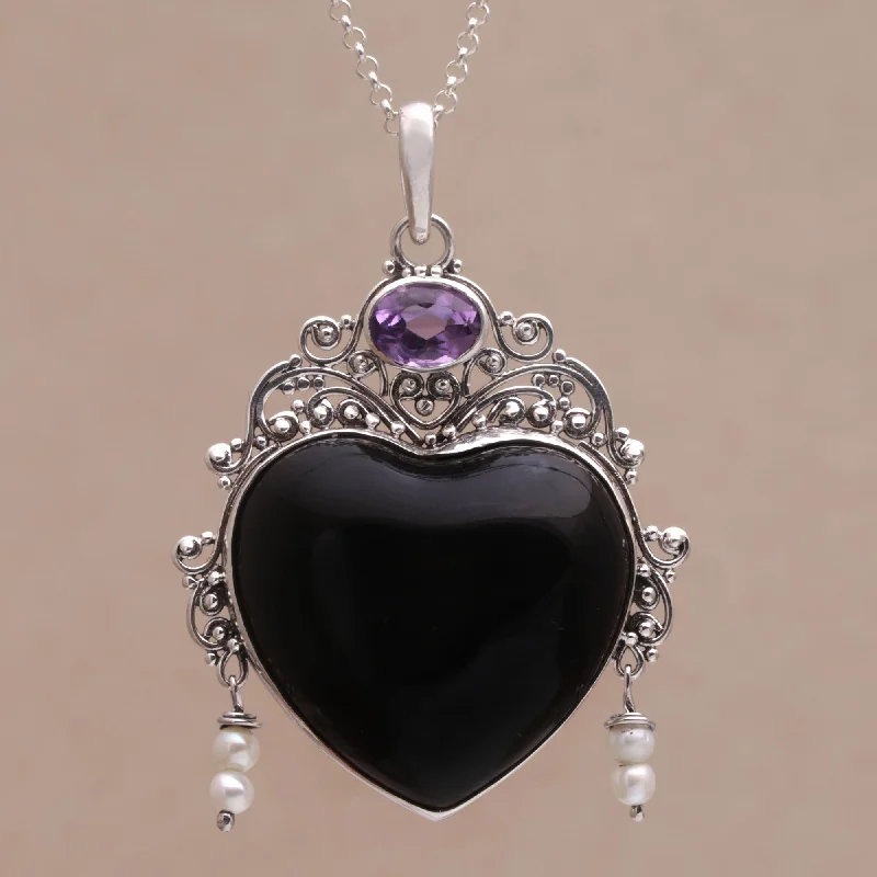 Your Perfect Accessory At The Perfect Price Love Like Midnight Amethyst Cultured Pearl Silver Black Bone Heart Necklace Your Perfect Accessory At The Perfect Price Love Like Midnight Amethyst Cultured Pearl Silver Black Bone Heart Necklace