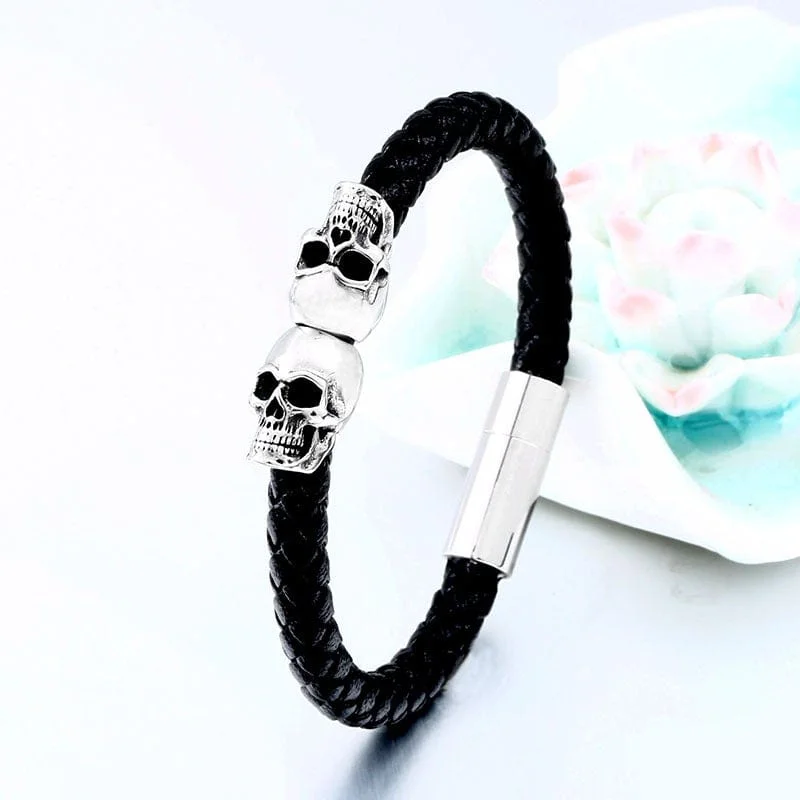 Shop Stylish Jewelry Now And Save Big Men's Punk Skull Faux Leather Bracelet