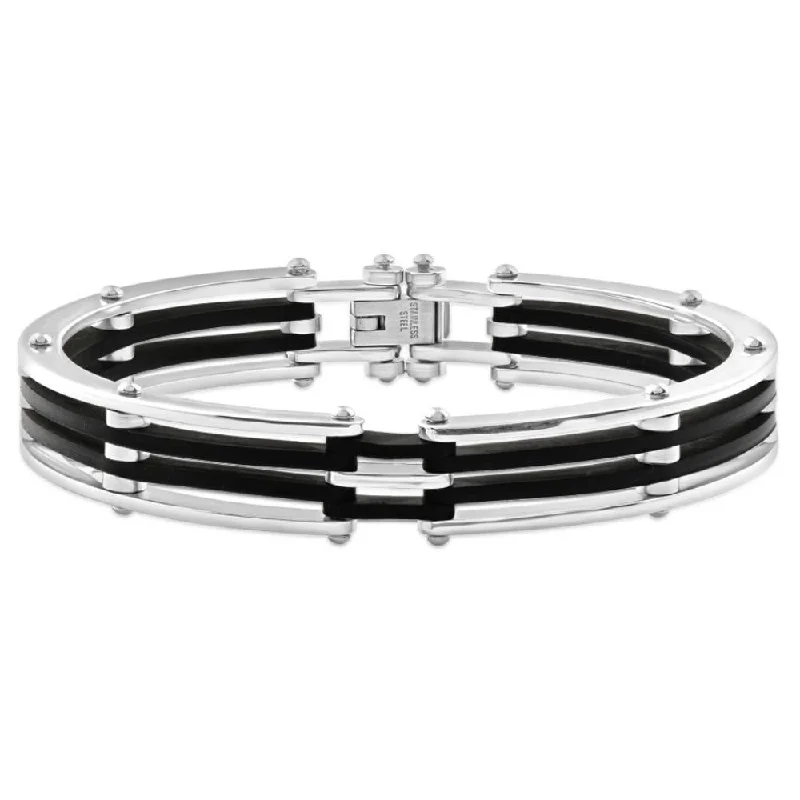 Upgrade Your Jewelry Collection For Less Men's Steel And Black Silicone Latched 8" 13.5mm " Cuffed Bracelet Upgrade Your Jewelry Collection For Less Men's Steel And Black Silicone Latched 8" 13.5mm " Cuffed Bracelet