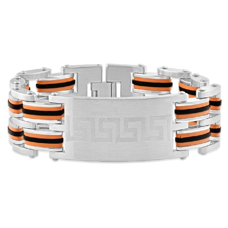 Beautiful Jewelry, Breathtaking Discounts – Hurry In Men's Steel Brushed Orange And Black Three Tone 24mm Link Flexible 8 " Bracelet Beautiful Jewelry, Breathtaking Discounts – Hurry In Men's Steel Brushed Orange And Black Three Tone 24mm Link Flexible 8 " Bracelet