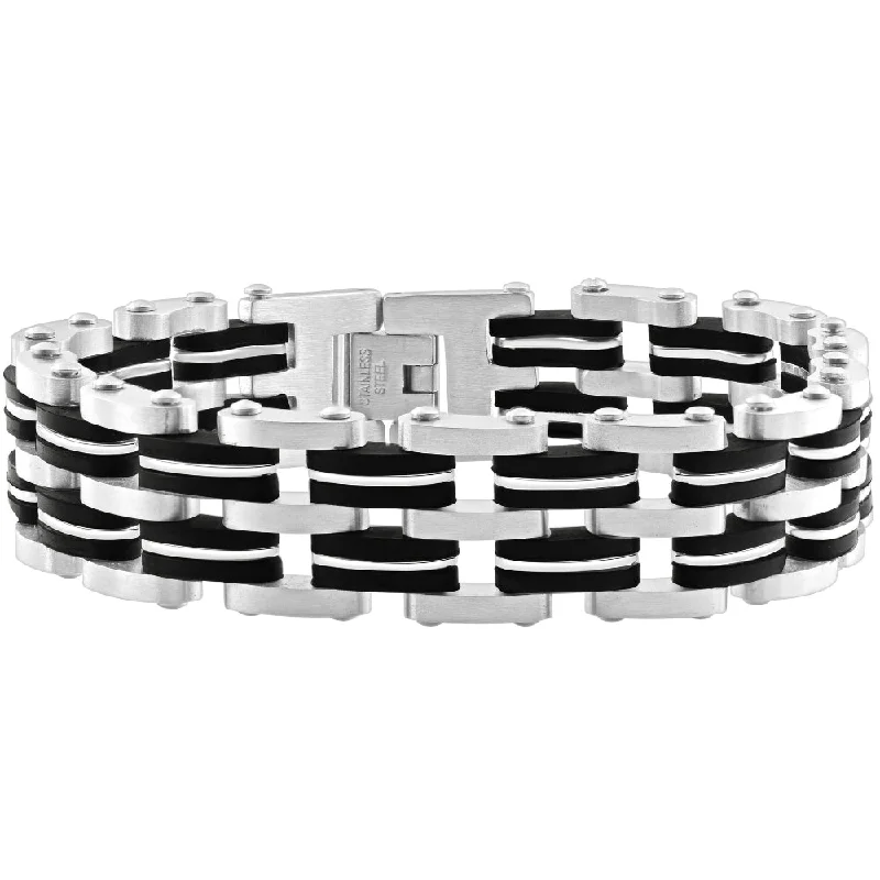 Grab Exquisite Jewelry At The Lowest Prices Men's Steel Polished Two Tone Brushed Black 18mm Link 8.5 " Bracelet Grab Exquisite Jewelry At The Lowest Prices Men's Steel Polished Two Tone Brushed Black 18mm Link 8.5 " Bracelet