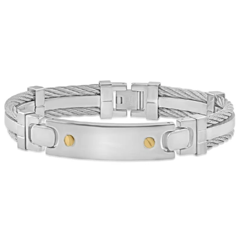 Personalized Engraved Jewelry For Meaningful Gifts Men's Steel Two Tone Double Wire 12mm Link 8 " Bracelet Personalized Engraved Jewelry For Meaningful Gifts Men's Steel Two Tone Double Wire 12mm Link 8 " Bracelet