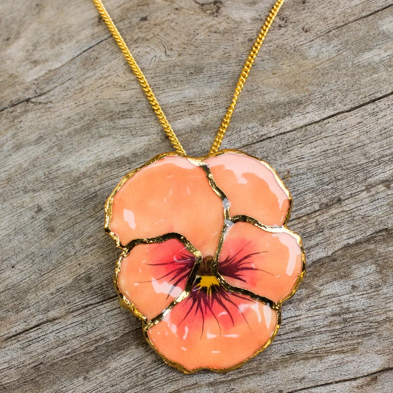 Shop Trending Jewelry With Exclusive Savings Peach Pansy Natural Flower Pendant Necklace from Thailand Shop Trending Jewelry With Exclusive Savings Peach Pansy Natural Flower Pendant Necklace from Thailand