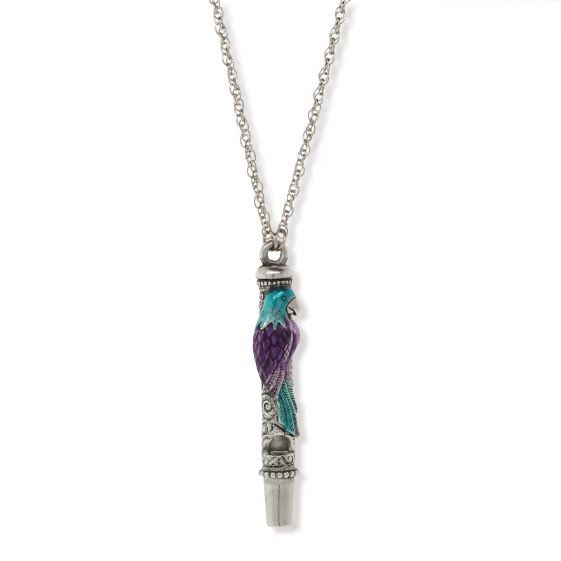 Eco-Friendly Sustainable Jewelry For Conscious Buyers 1928 Jewelry® Pewter Purple And Blue Enamle Parrot Whistle Necklace 30" Eco-Friendly Sustainable Jewelry For Conscious Buyers 1928 Jewelry® Pewter Purple And Blue Enamle Parrot Whistle Necklace 30"