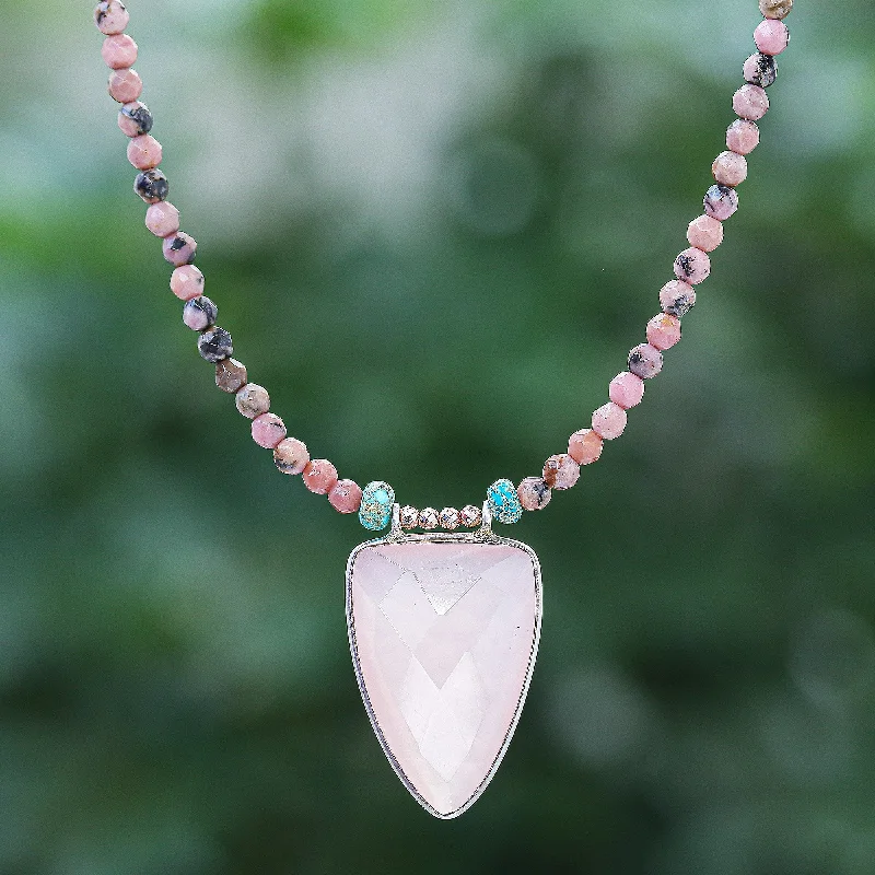 Delicate Crystal Jewelry For Sophisticated Charm Pink Chill Rose Gold-Plated Rhodonite and Chalcedony Pendant Necklace Delicate Crystal Jewelry For Sophisticated Charm Pink Chill Rose Gold-Plated Rhodonite and Chalcedony Pendant Necklace