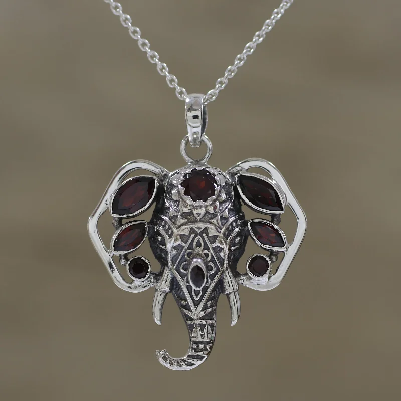 Bohemian-Inspired Jewelry For Free-Spirited Fashion Radiant Ganesha Garnet and Silver Ganesha Pendant Necklace from India Bohemian-Inspired Jewelry For Free-Spirited Fashion Radiant Ganesha Garnet and Silver Ganesha Pendant Necklace from India