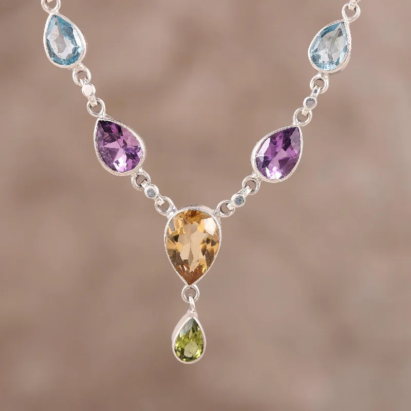 Fashion-Forward Geometric Jewelry For Contemporary Style Rainbow Bliss Multi-Gem Necklace