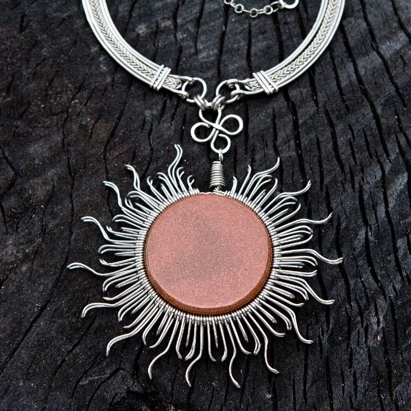 Timeless Jewelry At Special Discount Rates Rays of the Sun Stainless Steel Goldstone Statement Necklace from Brazil Timeless Jewelry At Special Discount Rates Rays of the Sun Stainless Steel Goldstone Statement Necklace from Brazil