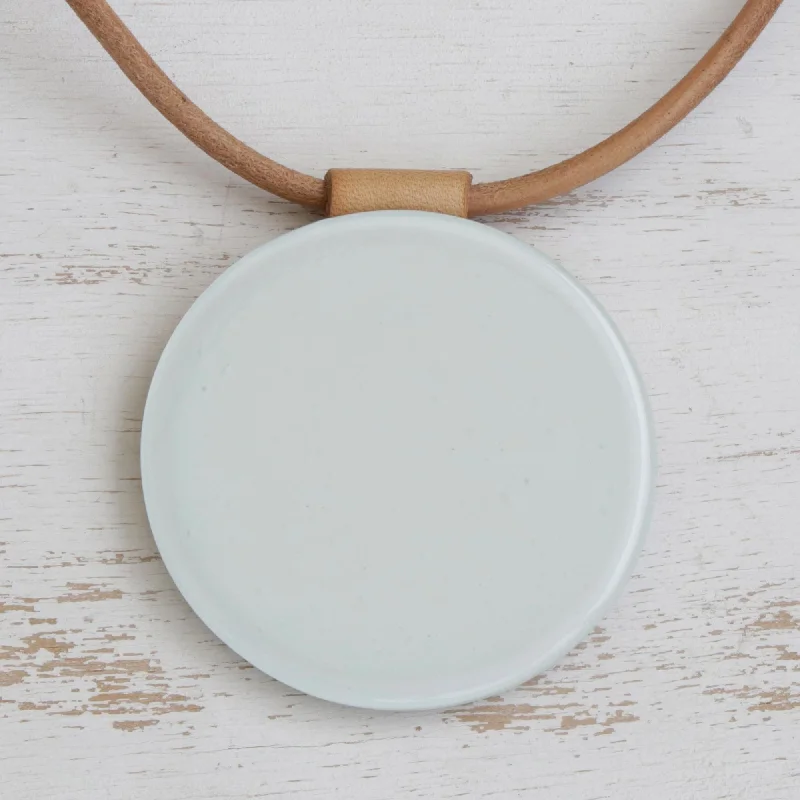 Buy More, Save More On Stunning Jewelry Designs Rising Moon White Art Glass Disc Pendant Brown Leather Cord Necklace Buy More, Save More On Stunning Jewelry Designs Rising Moon White Art Glass Disc Pendant Brown Leather Cord Necklace