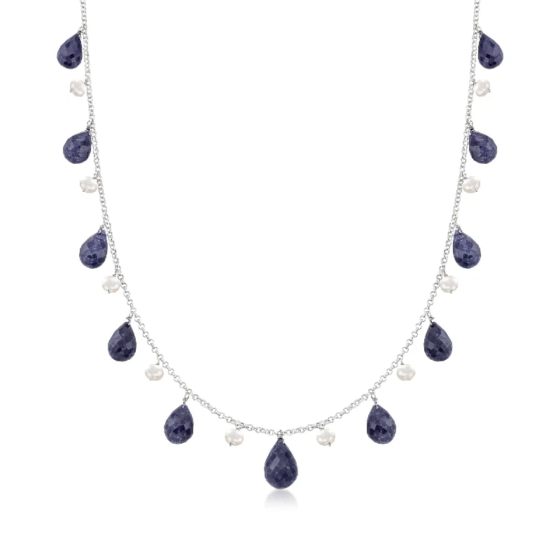 Classic And Modern Jewelry Styles On Sale Ross-Simons 4-5mm Cultured Pearl and Sapphire Bead Necklace in Sterling Silver Classic And Modern Jewelry Styles On Sale Ross-Simons 4-5mm Cultured Pearl and Sapphire Bead Necklace in Sterling Silver