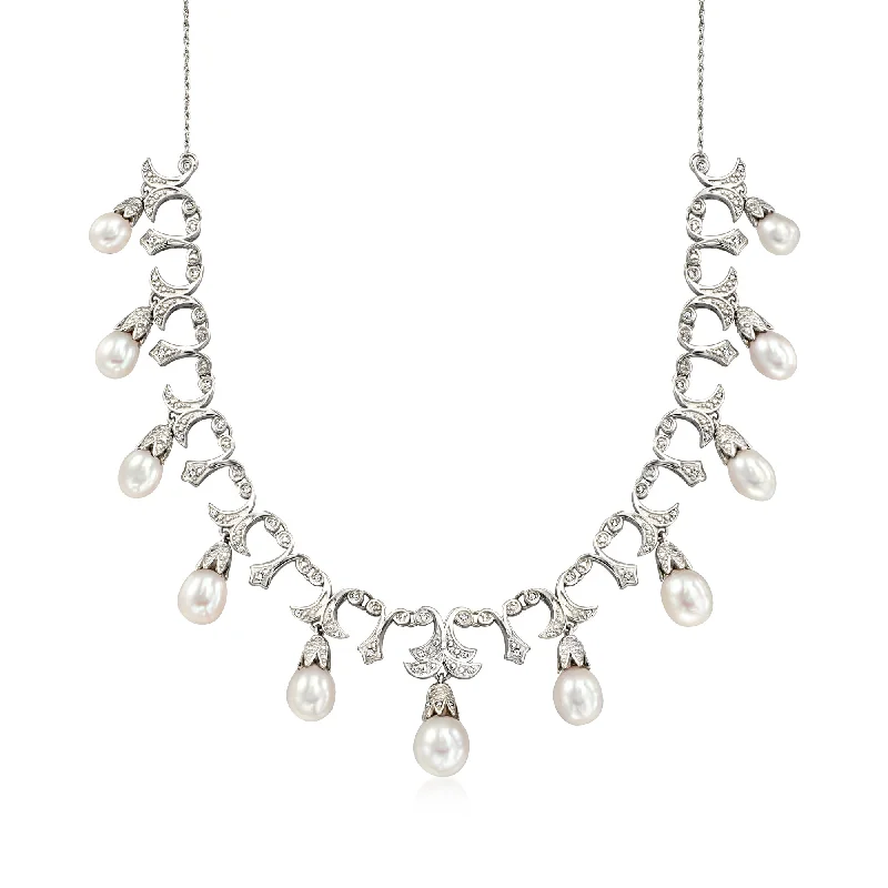 Affordable Luxury Jewelry For Every Occasion Ross-Simons 6-9mm Cultured Pearl and . Diamond Necklace in Sterling Silver Affordable Luxury Jewelry For Every Occasion Ross-Simons 6-9mm Cultured Pearl and . Diamond Necklace in Sterling Silver