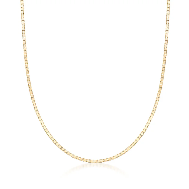 Sparkle In Style With Our Best Jewelry Deals Ross-Simons 0.8mm 14kt Yellow Gold Box Chain Necklace Sparkle In Style With Our Best Jewelry Deals Ross-Simons 0.8mm 14kt Yellow Gold Box Chain Necklace
