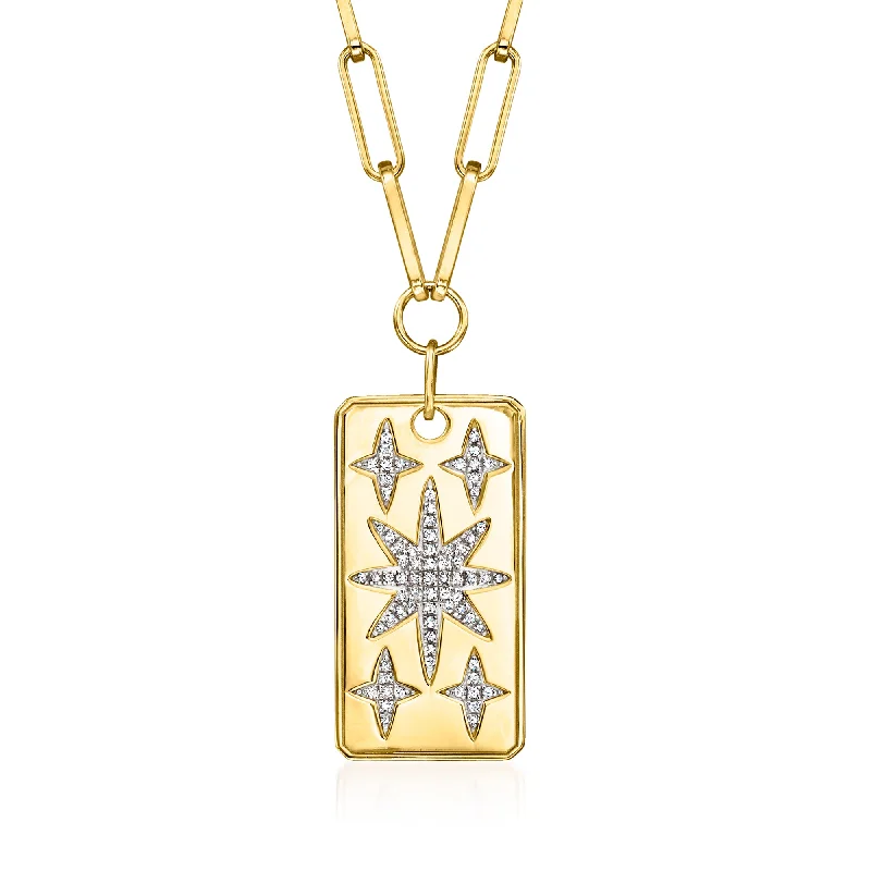 Eco-Friendly Sustainable Jewelry For Conscious Buyers Ross-Simons Diamond Celestial Tag Pendant Necklace in 18kt Gold Over Sterling Eco-Friendly Sustainable Jewelry For Conscious Buyers Ross-Simons Diamond Celestial Tag Pendant Necklace in 18kt Gold Over Sterling