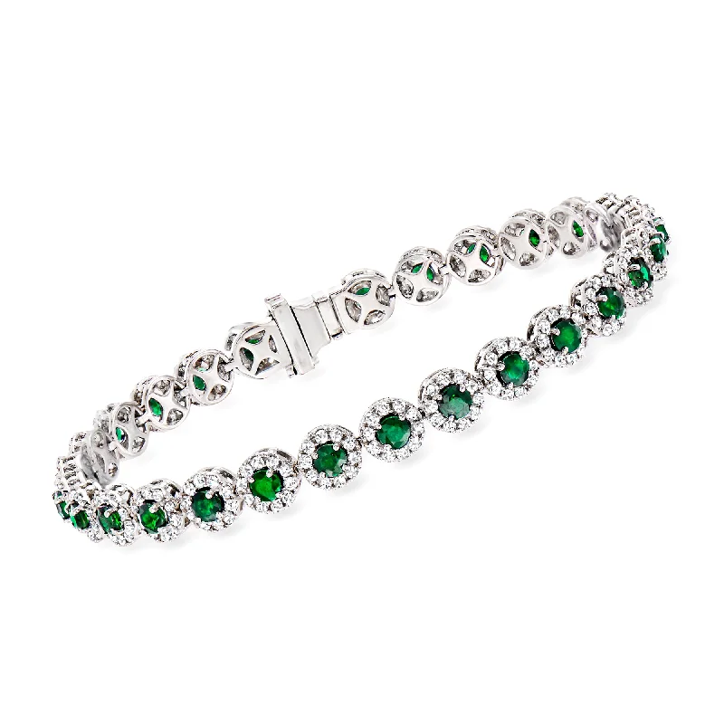 Ross-Simons Emerald and Diamond Tennis Bracelet in 14kt White Gold