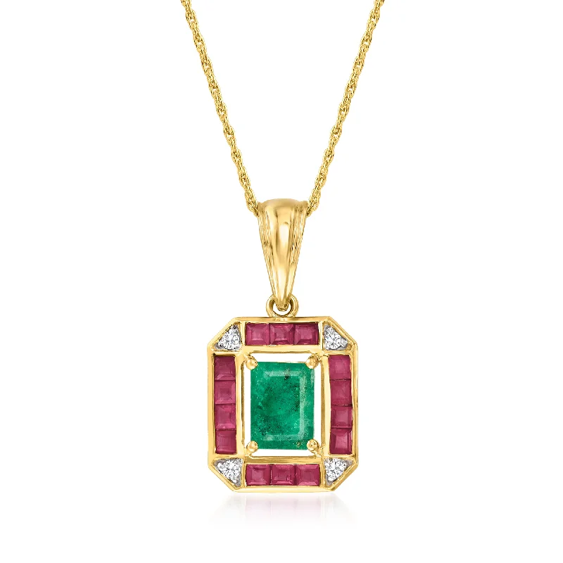 Timeless Elegance At Unbelievable Discounts Ross-Simons Emerald, . Ruby and Diamond-Accented Pendant Necklace in 14kt Yellow Gold Timeless Elegance At Unbelievable Discounts Ross-Simons Emerald, . Ruby and Diamond-Accented Pendant Necklace in 14kt Yellow Gold