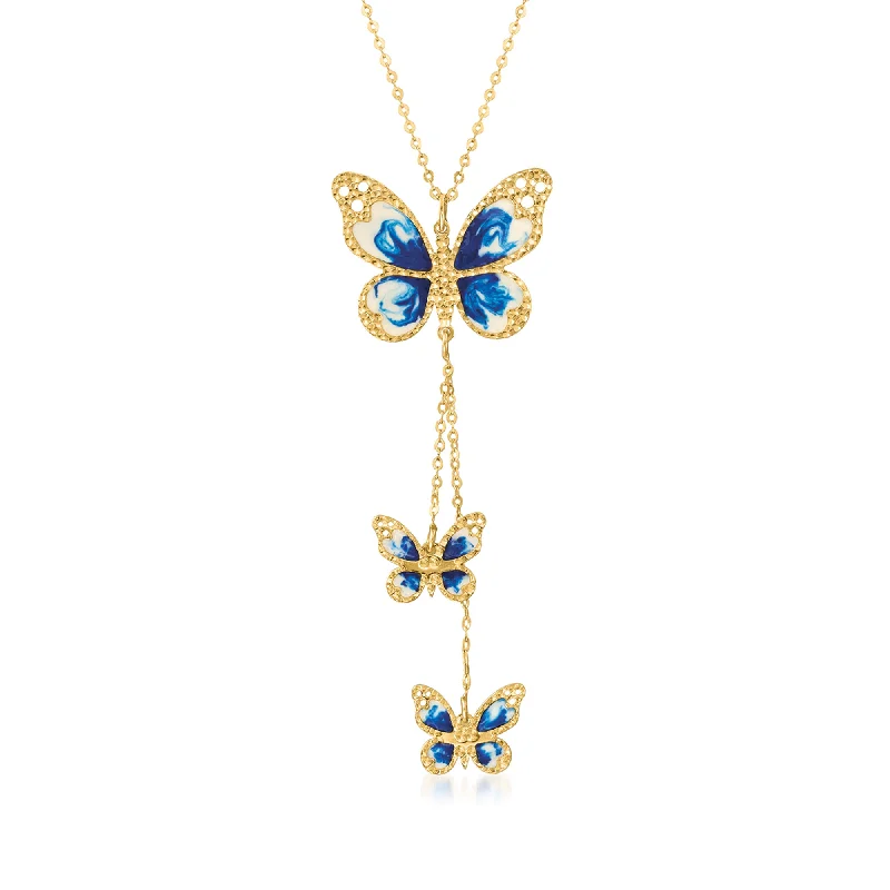 Personalized Jewelry At Special Discount Rates Ross-Simons Italian Blue and White Enamel Butterfly Necklace in 14kt Yellow Gold Personalized Jewelry At Special Discount Rates Ross-Simons Italian Blue and White Enamel Butterfly Necklace in 14kt Yellow Gold
