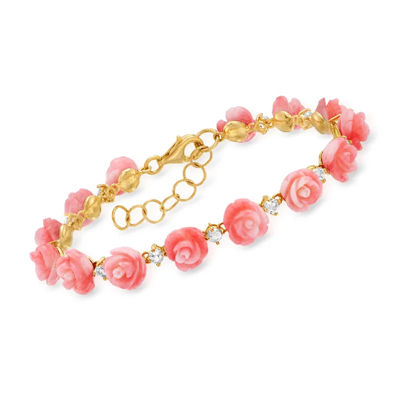 Make Every Moment Shine – Jewelry Discounts Available Ross-Simons Pink Coral and White Topaz Rose Bracelet in 18kt Gold Over Sterling Make Every Moment Shine – Jewelry Discounts Available Ross-Simons Pink Coral and White Topaz Rose Bracelet in 18kt Gold Over Sterling